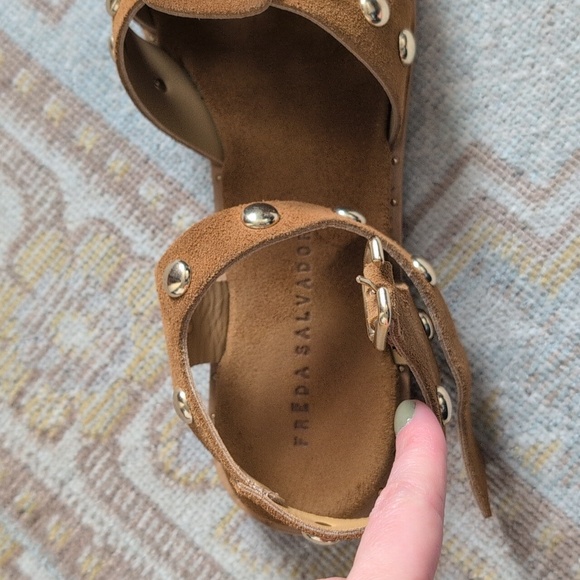 Freda Salvador Sera Fisherman Sandals in Nut Suede with Gold Studs - Picture 3 of 4
